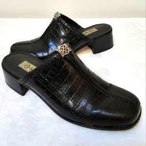 Brighton Vintage Faith Croc Embossed Vero Cuio Leather Embellished Slip On  Mule